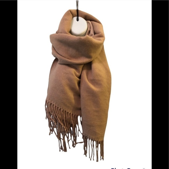 Blanket Scarf Cashmere Blend Camel Sparkle Fringe 78X26 Super Soft Cozy Wrap - Picture 1 of 4